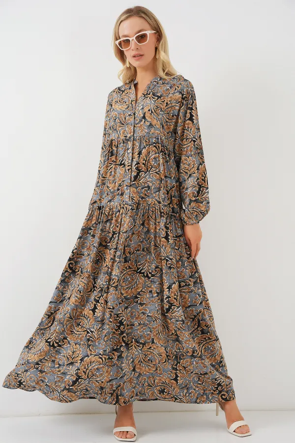 Robe hijab à motifs authentiques 2423 - Gris clair