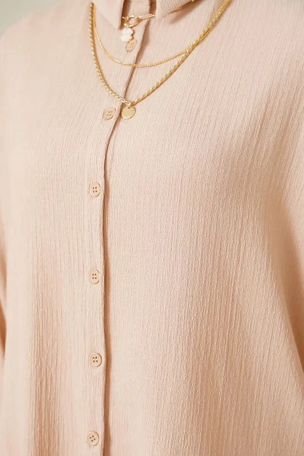 T5858 Ensemble hijab tricoté deux pièces - Biscuit