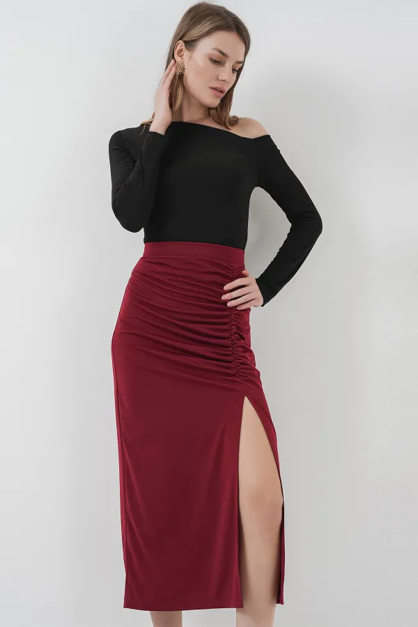 Jupe fendue Sandy 8033 - Rouge bordeaux