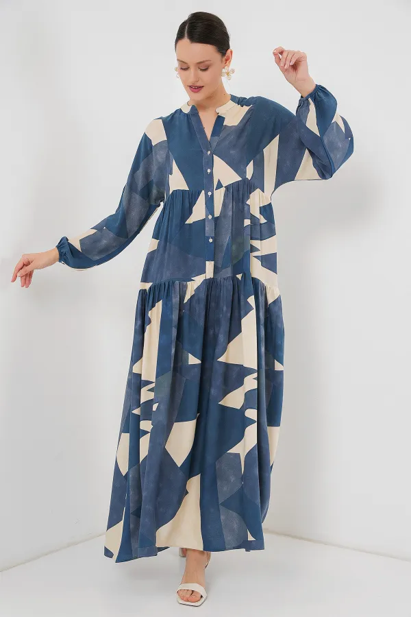 Robe hijab à motifs authentiques 2423 - K. Indigo