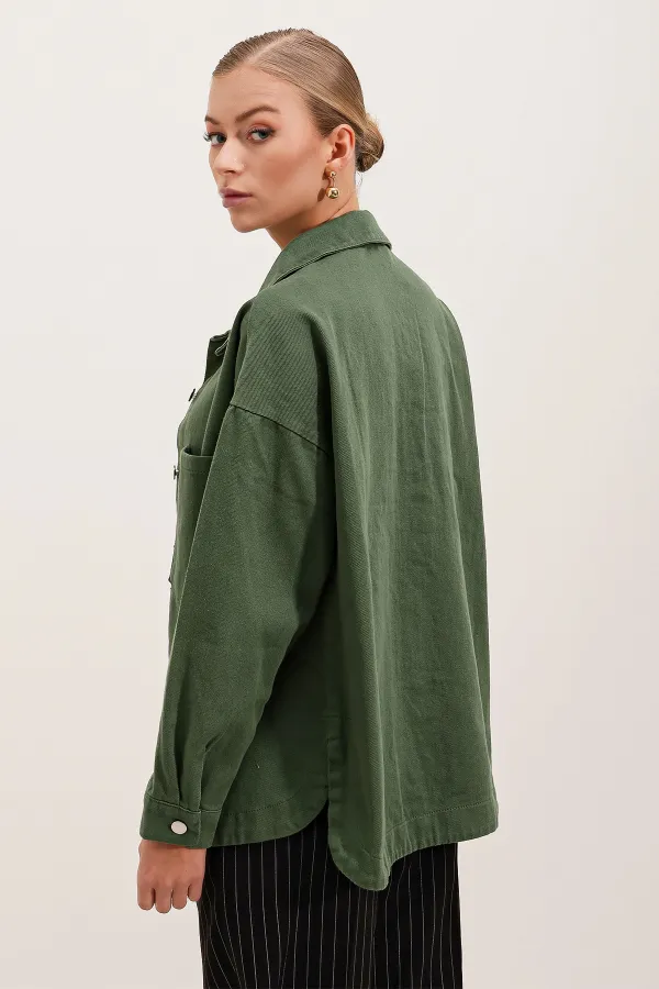 20192 Oversize Gabardine Shirt Jacket - Khaki