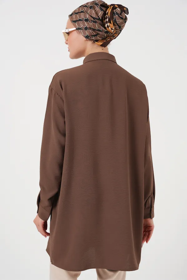 Kadın Uzun Gömlek Tunik 5945 - Kahverengi