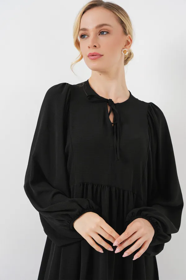 Kadın Balon Kol Uzun Tesettür Elbise 2464 - D. Siyah