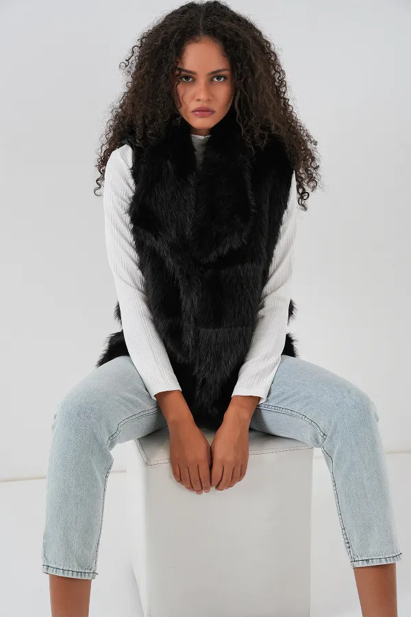 6804 Women's Fur Vest - Black