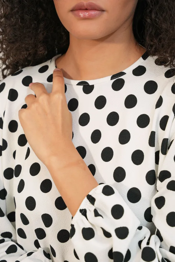 Women's Tunic and Pants Polka Dot Top and Bottom Set 6663 - B. White Women's Tunic and Pants Polka Dot Top and Bottom Set 6663 - B. White