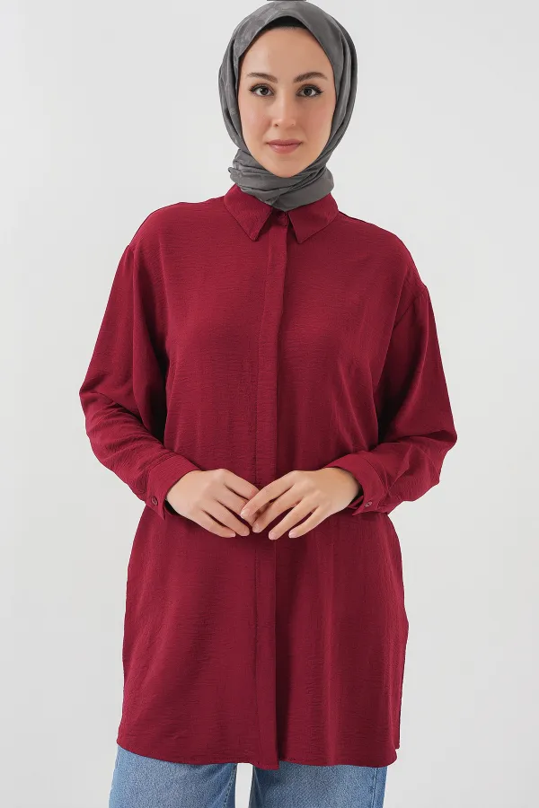Kadın Uzun Gömlek Tunik 5945 - Bordo