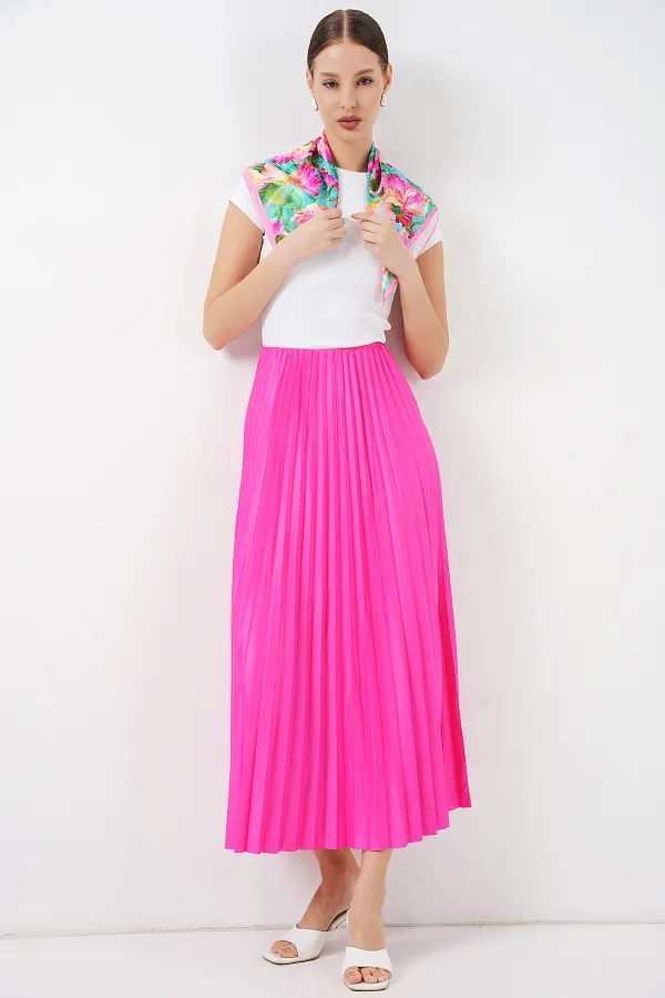 Jupe plissée aspect cuir 8009 - Fuchsia