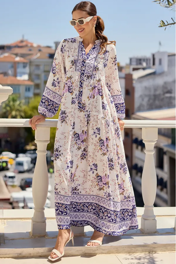 Robe hijab authentique à motifs 2423 - Violet