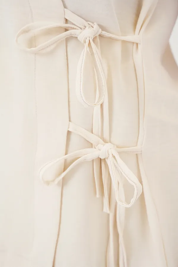 Ensemble deux pièces Ayrobin à manches courtes et lacets pour femme 6741 - Crème