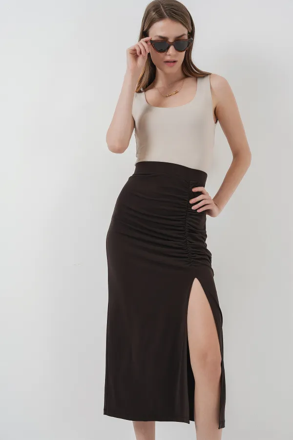 Jupe fendue Sandy 8033 - Marron