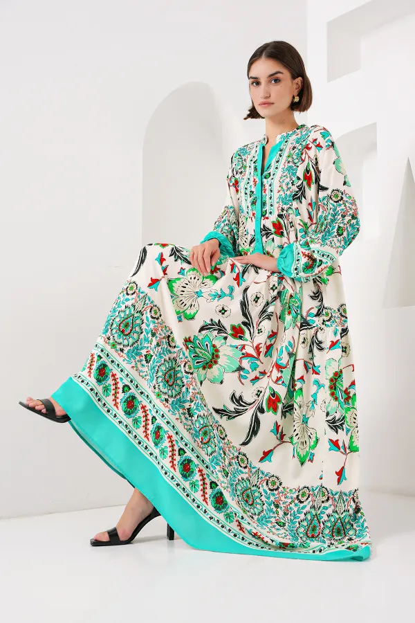 Robe hijab à motifs authentiques 2423 - Verte