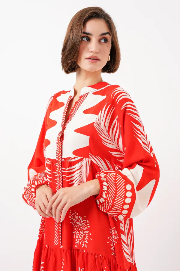 Robe hijab à motifs authentiques 2423 - Taille M, rouge