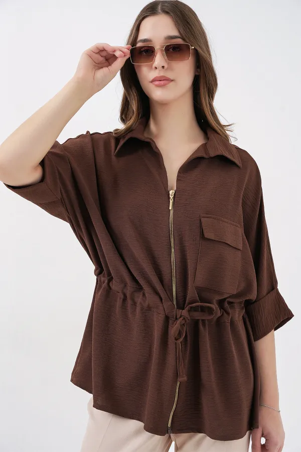 Chemise zippée pour femme 0721 - Marron