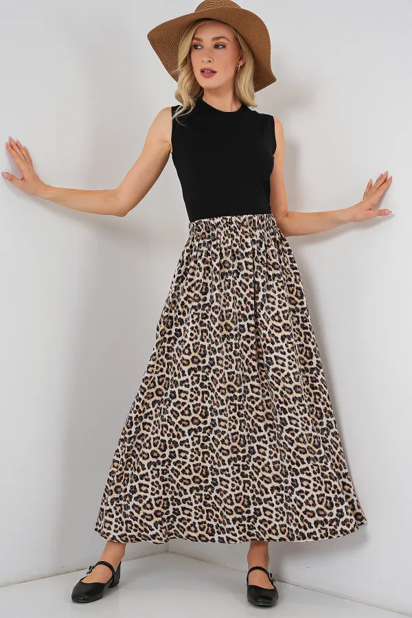 Kadın Uzun Ayrobin Etek 8050 - C. Kahverengi