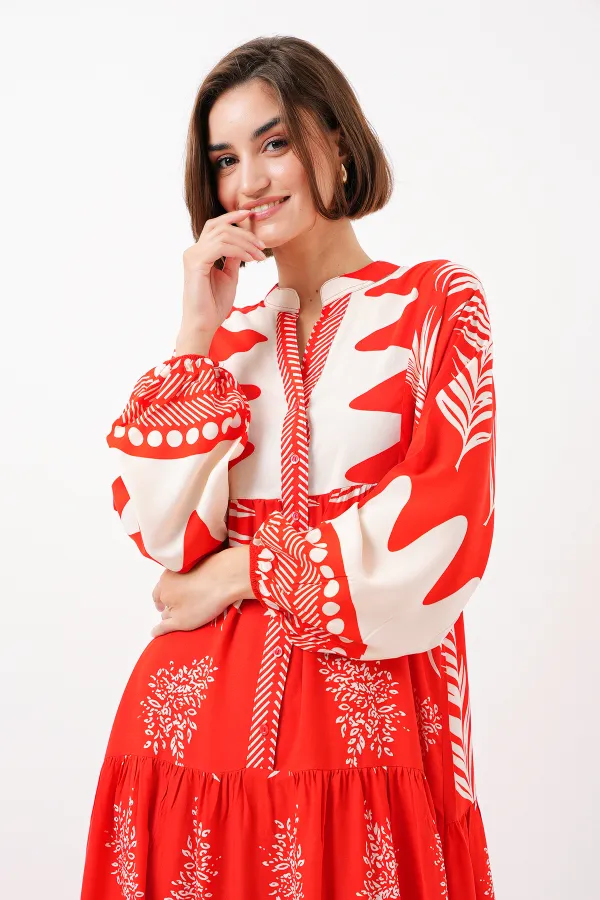 Robe hijab à motifs authentiques 2423 - Taille M, rouge