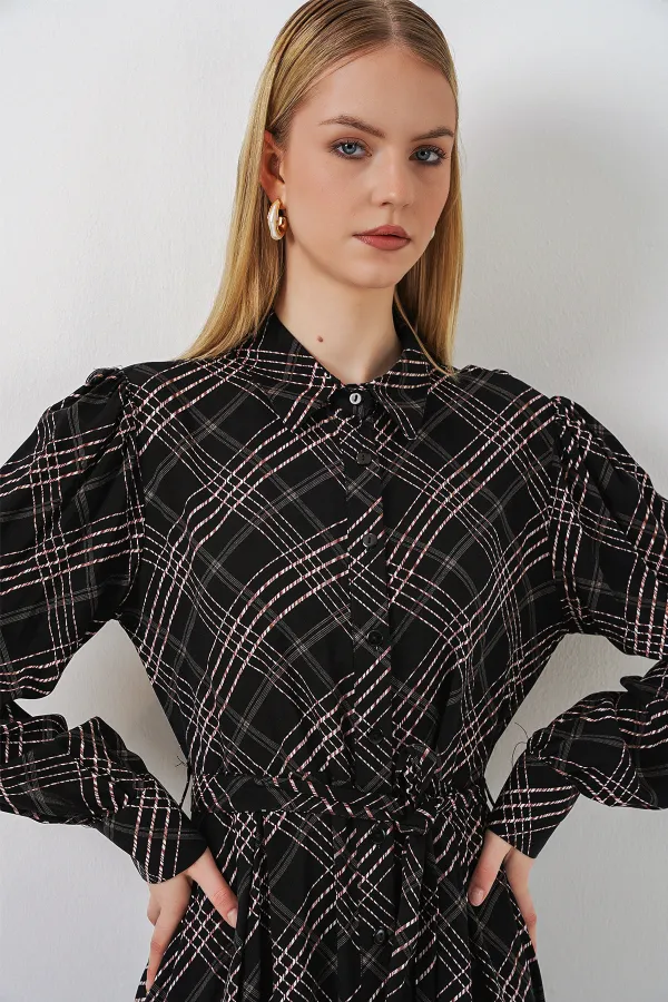 Kadın Boydan Düğmeli Uzun Tesettür Elbise 2588 - D. Siyah