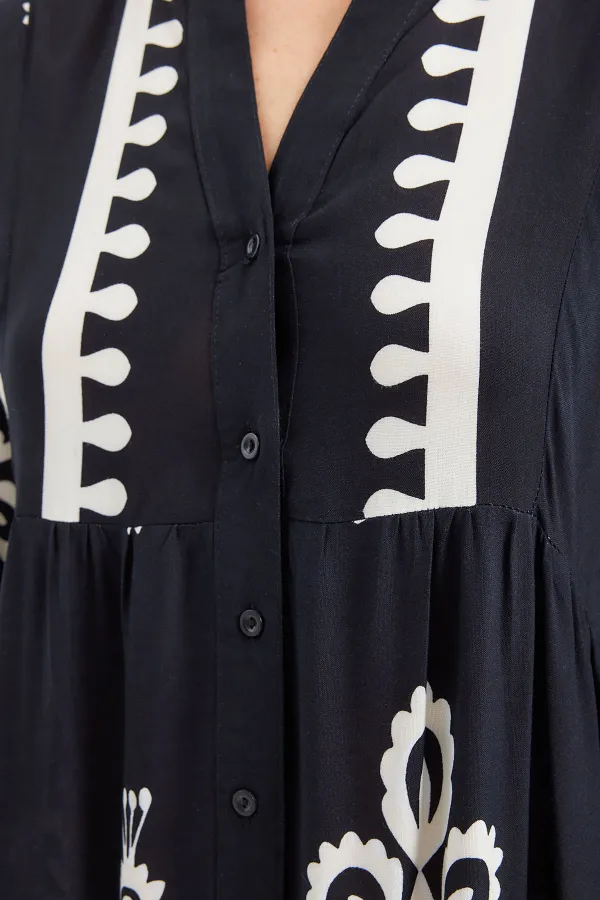 Robe hijab à motifs authentiques 2423 - Noire