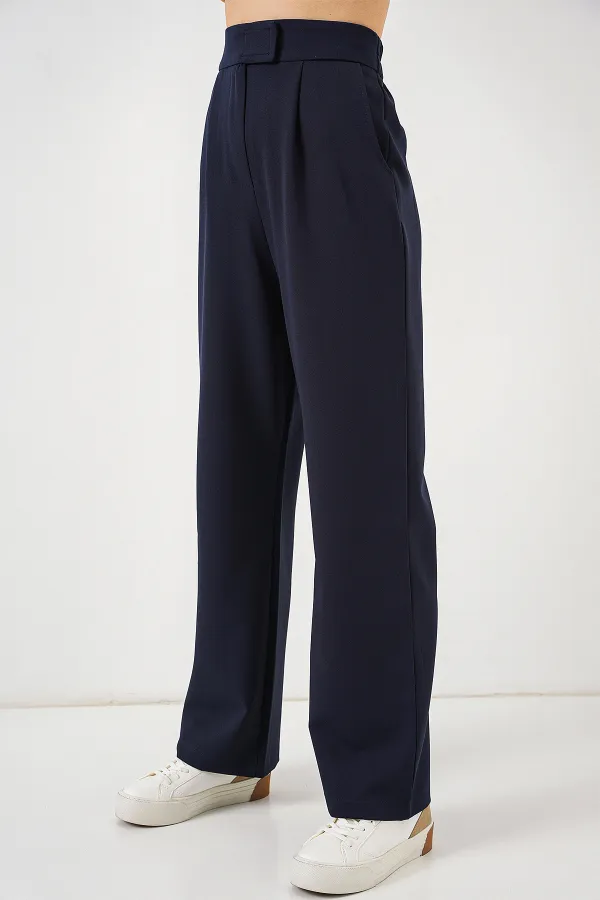 6612 High Waist Fabric Trousers - Navy Blue 6612 High Waist Fabric Trousers - Navy Blue