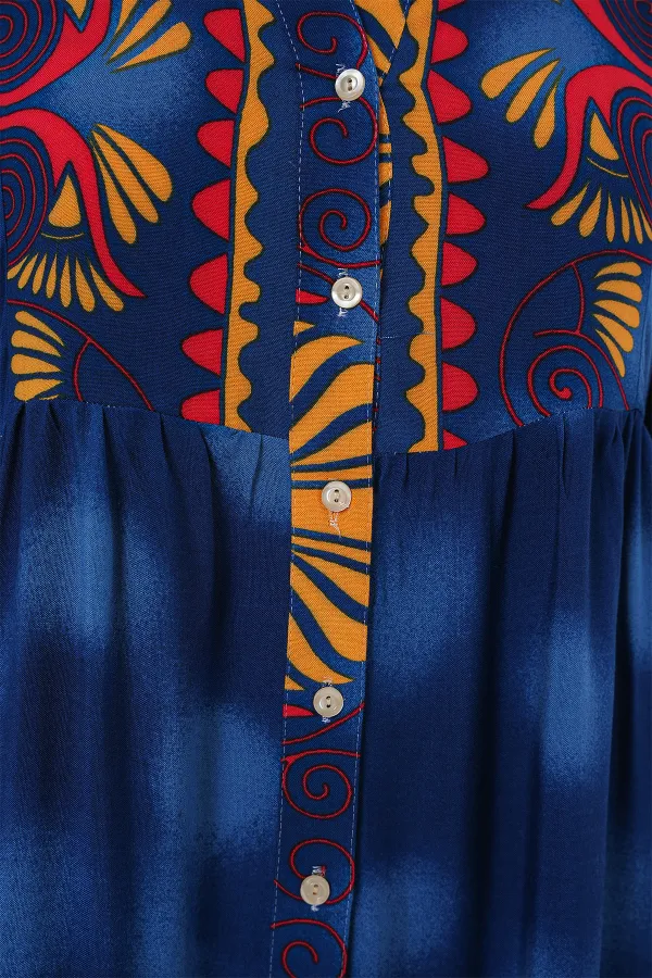 Robe hijab à motifs authentiques 2423 - Bleu marine 5