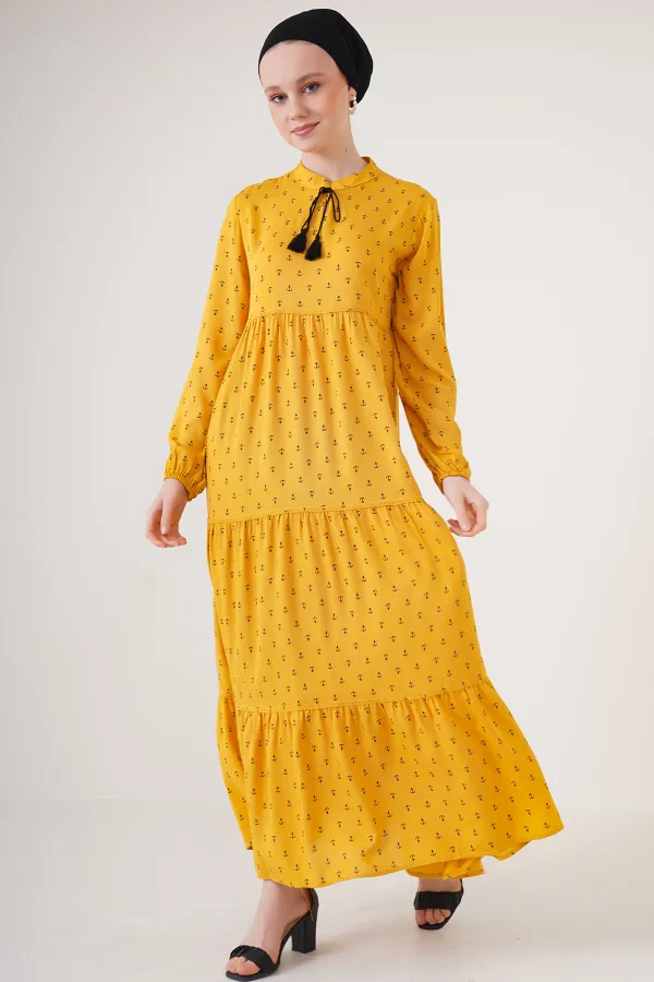 1627 Collar-Tie Hijab Dress - Mustard