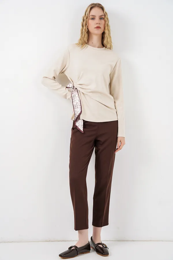 Kadın Fular Detaylu Uzun Kol Bluz 40000 - Krem