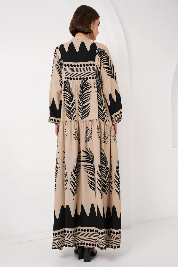 2423 Authentic Patterned Hijab Dress - C. Mink