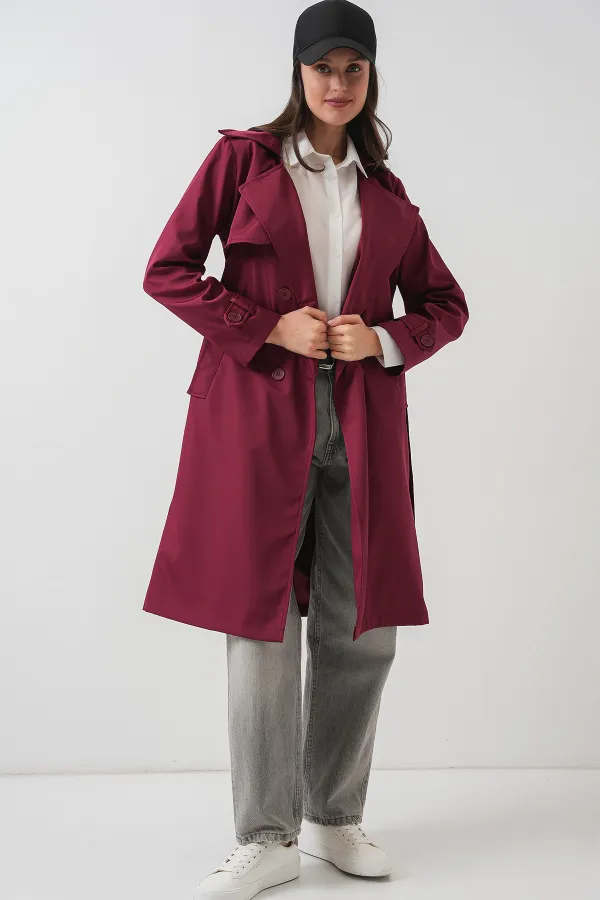 5918 Double-breasted Trench Coat - Claret Red
