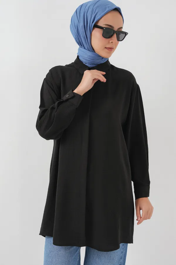 Kadın Uzun Gömlek Tunik 5945 - Siyah