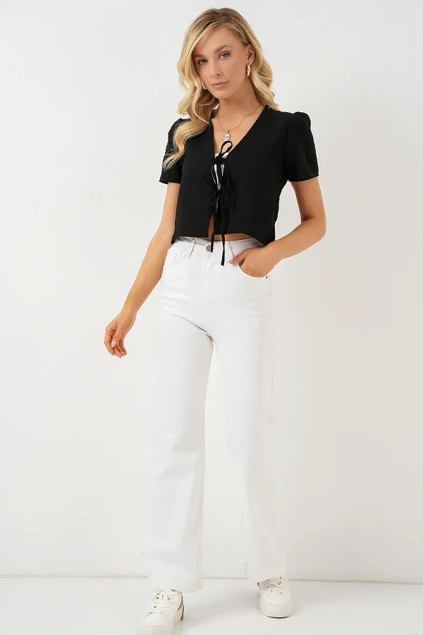 Chemisier court à manches courtes pour femme 958 - Noir