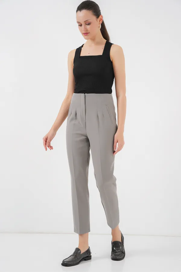 6650 Yüksek Bel Kumaş Pantolon - Gri