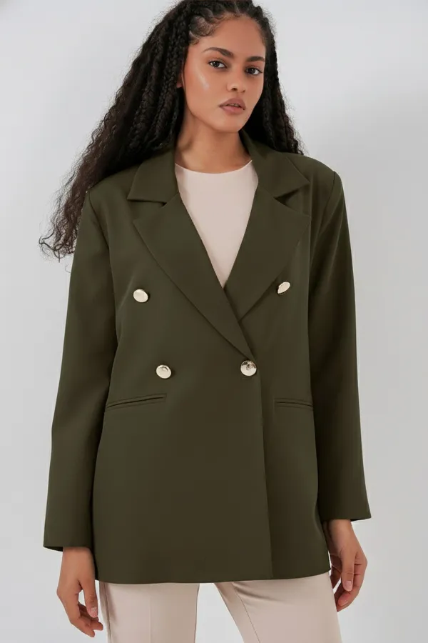 Women's Double-Breasted Blazer Jacket 0722 - Khaki