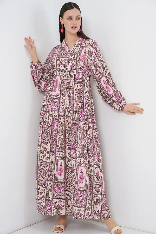 Robe longue hijab à motifs pour femme 2585 - A.Pudra