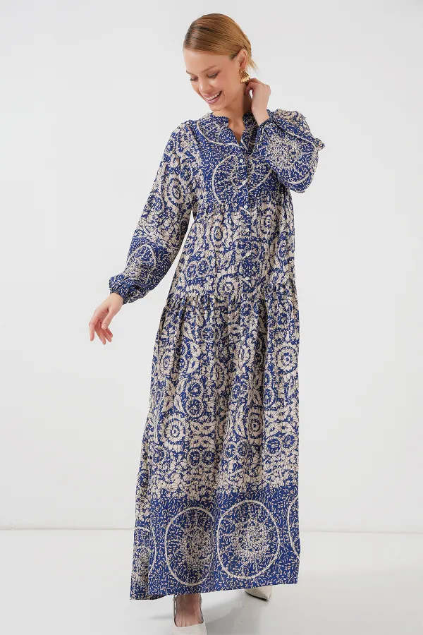 Robe hijab à motifs authentiques 2423 - Bleu marine 7
