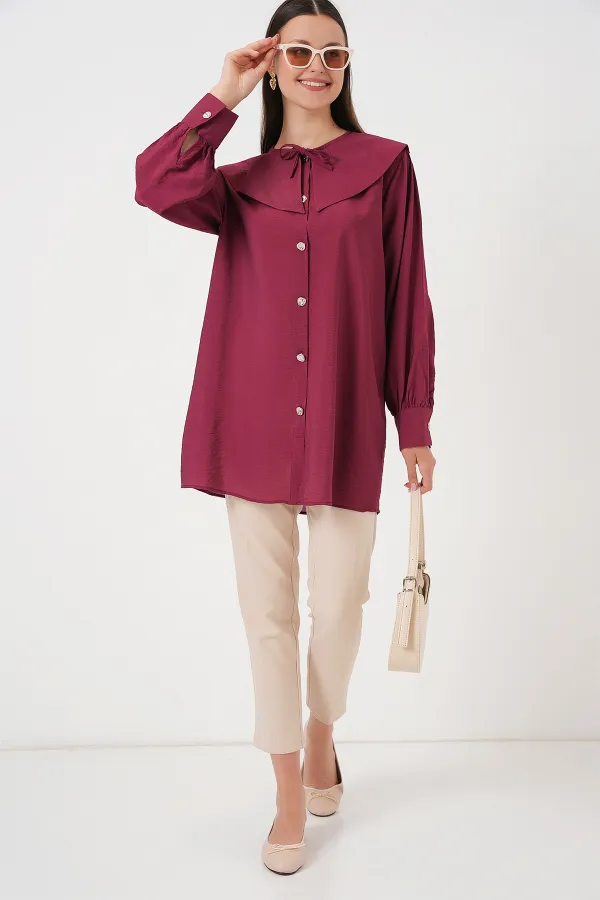 Women's Baby Collar Long Tunic 5967 - Burgundy