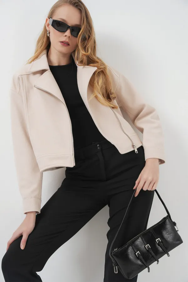 0717 Women's Short Cashmere Jacket - Beige