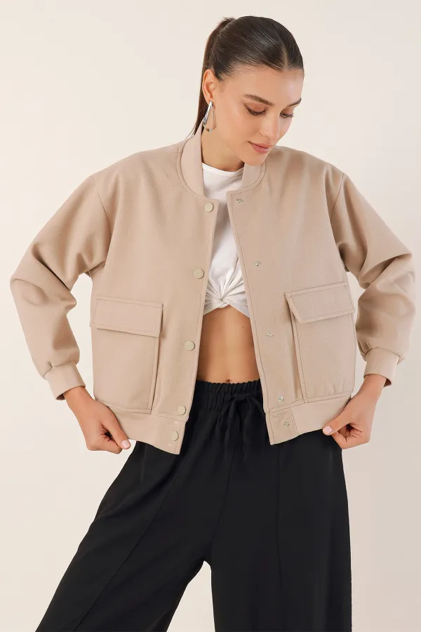 0688 Double Pocket Bomber Jacket - Beige
