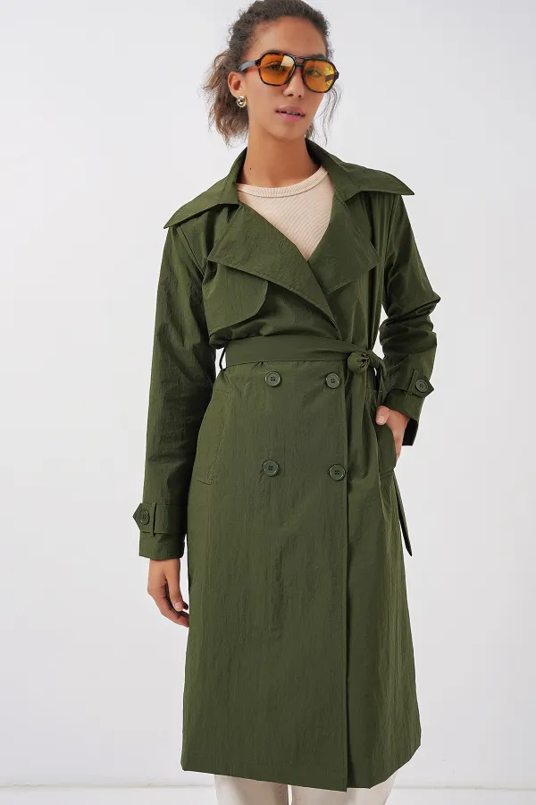 5938 Double-breasted Trench Coat - Khaki 5938 Double-breasted Trench Coat - Khaki
