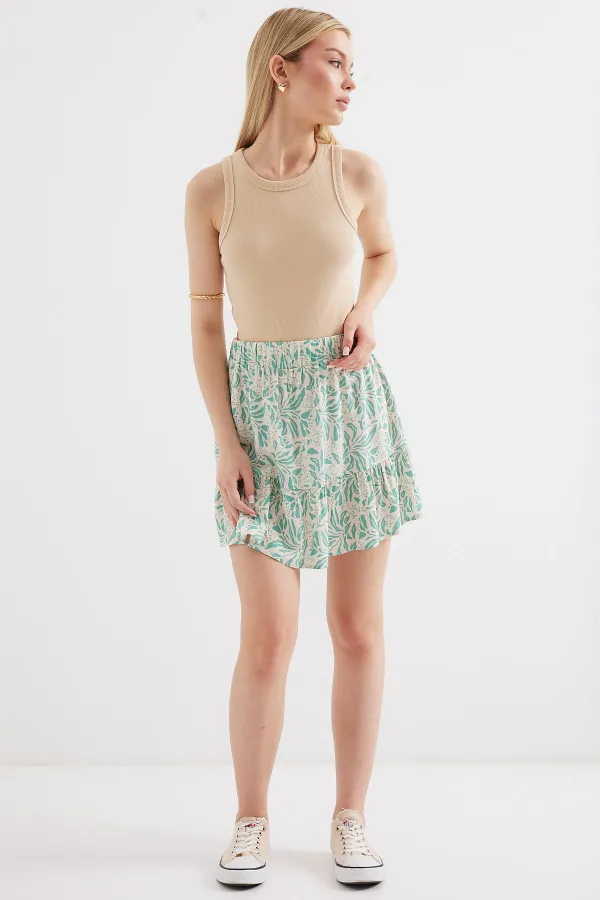 1884 Patterned Viscose Mini Skirt - E.Green