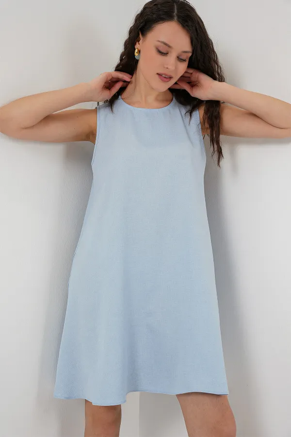 2444 Mini Linen Dress - Light Blue