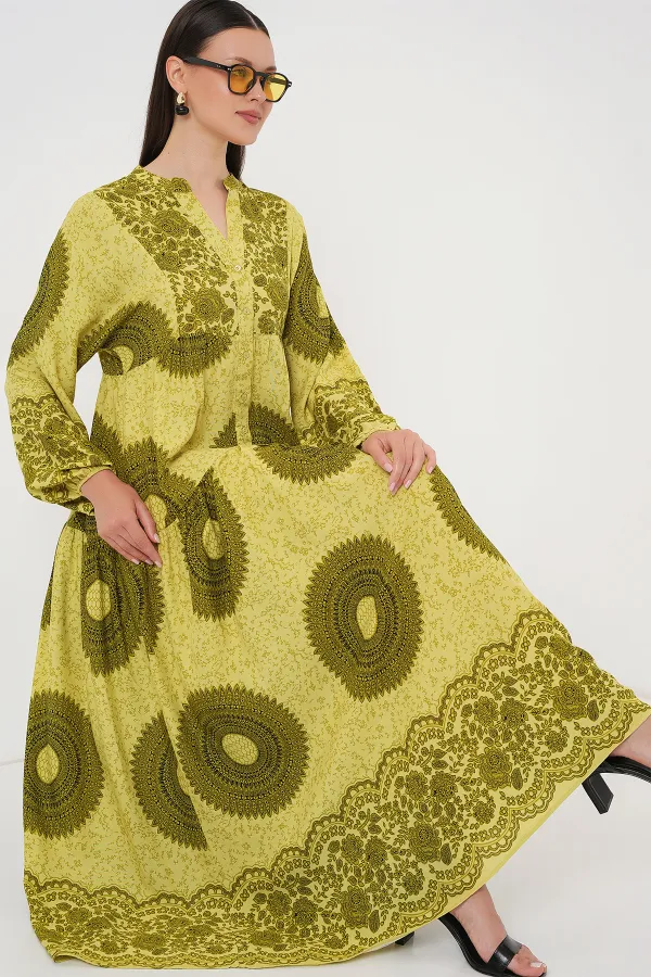 Robe hijab à motifs authentiques 2423 - Vert pétrole 2