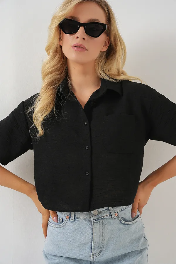 T-shirt court à manches courtes pour femme 20341 - Noir