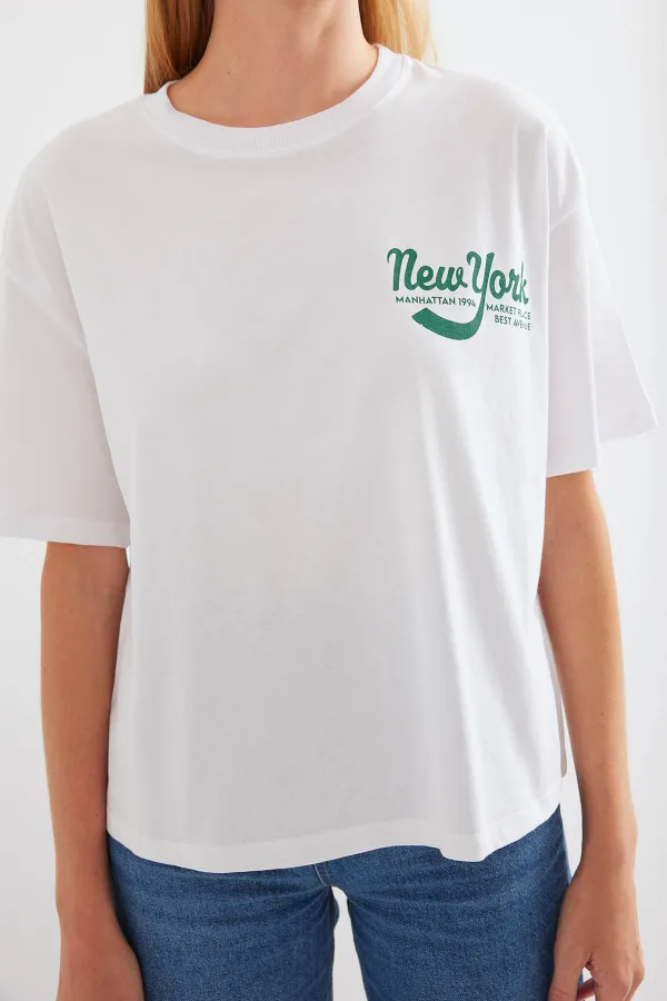 4318 Printed Basic T-Shirt - White