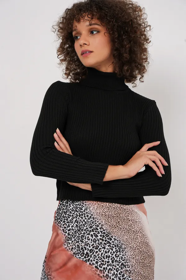 15896 Turtleneck Knit Sweater - Black