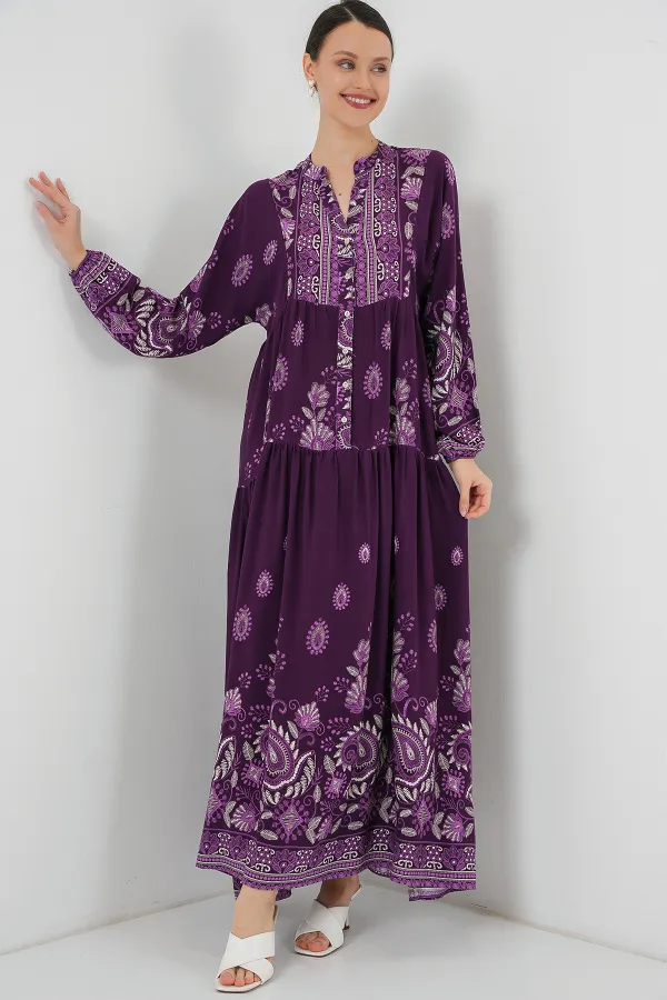 Robe hijab authentique à motifs 2423 - Violet clair