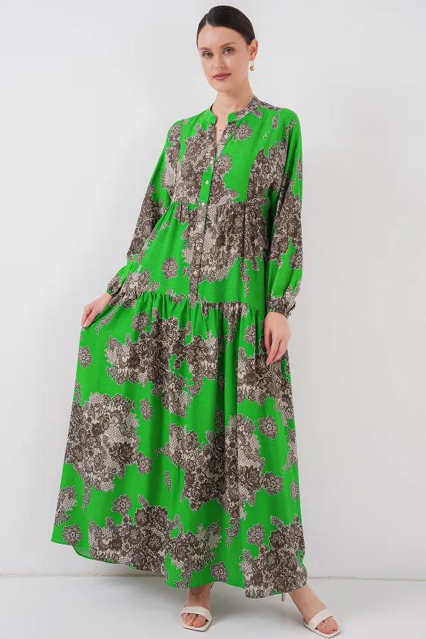 Robe hijab à motifs authentiques 2423 - Noir - Vert