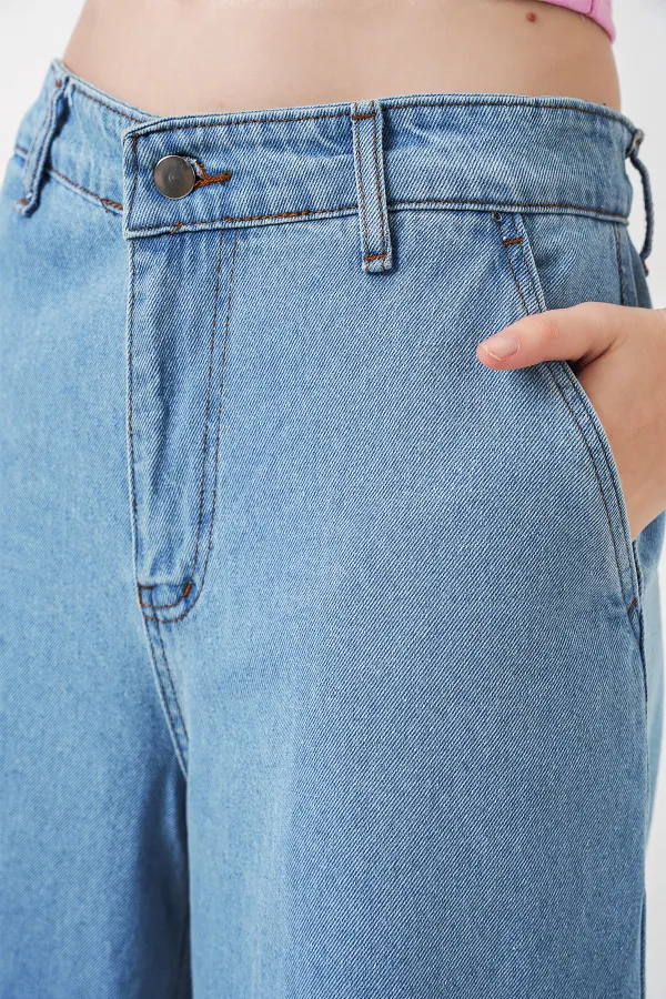 Women's Wide Leg High Waist Jeans 30080 - Light Blue Women's Wide Leg High Waist Jeans 30080 - Light Blue