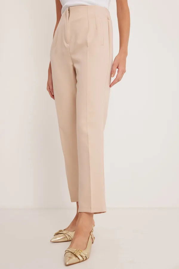 Pantalon beige taille haute pour femme 6650