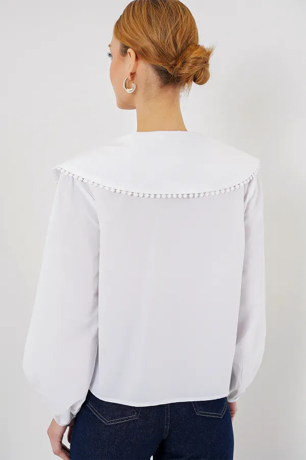 Chemise à col bébé pour femme 20314 - Blanche