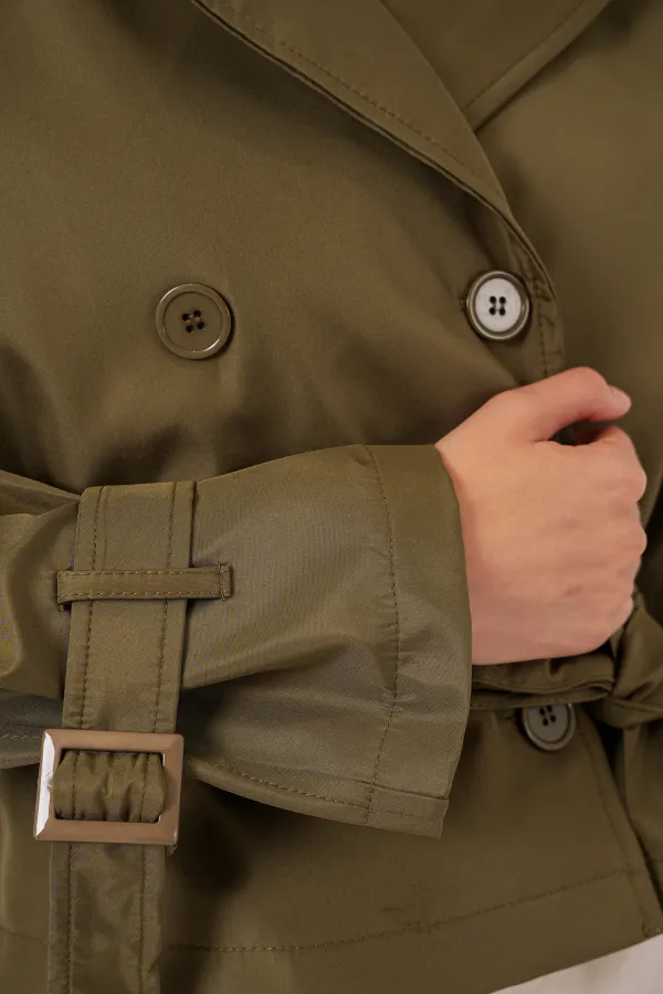 Women's Belted Short Trench Coat 5970 - Khaki Women's Belted Short Trench Coat 5970 - Khaki