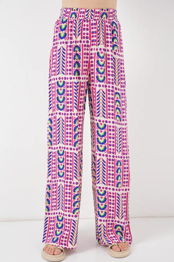 Kadın Desenli Viskon Pantolon 6749 - Fuşya